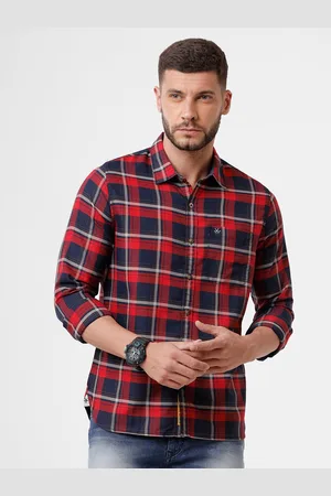 WROGN Men Red Slim Fit Tartan Checks Checked Casual Shirt