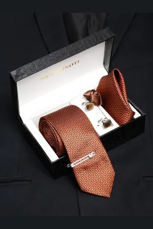 MUTAQINOTI Men Geometric Self Design Silk Necktie Accessory Gift Set