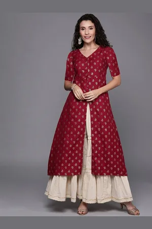 Ethnovog Ethnic Motifs Foil Printed V Neck Front Slit A Line Kurta
