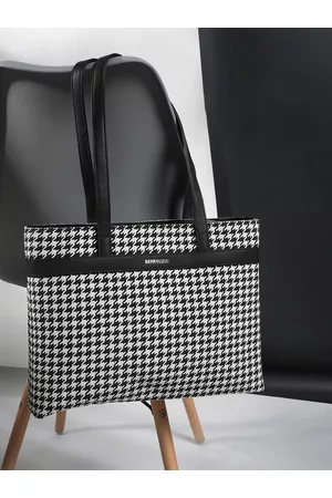 Berrylush Black Self Design Shopper Tote Bag
