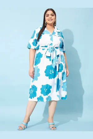 ATHENA Plus Size Floral Printed Tie-Up Detailed Fit & Flare Midi Dress