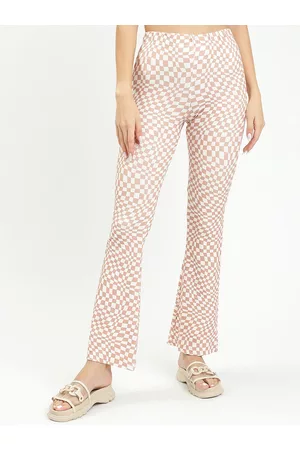 BAESD Women Checked Slim Fit Wrinkle Free Bootcut Trousers