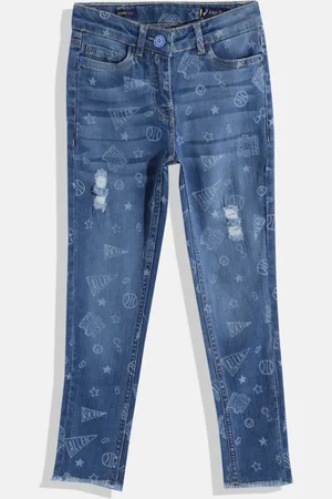 Allen Solly Girls Skinny Fit Mildly Distressed Light Fade Printed Stretchable Jeans