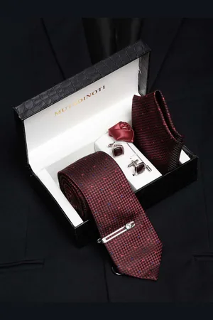 MUTAQINOTI Men Silk Necktie Accessory Gift Set