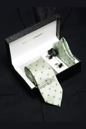 MUTAQINOTI Men Polka Dot Silk Necktie Accessory Gift Set