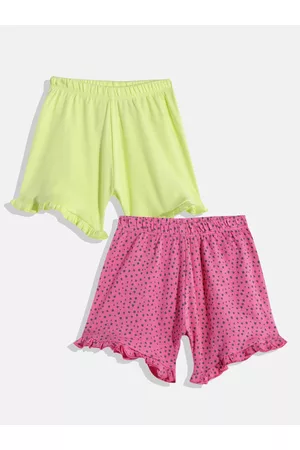 Mothercare Girls Set Of 2 Printed & Solid Regular Fit Mid-Rise Knitted Pure Cotton Shorts