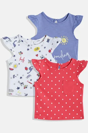 Mothercare Girls Pack of 3 Printed Pure Cotton T-shirts