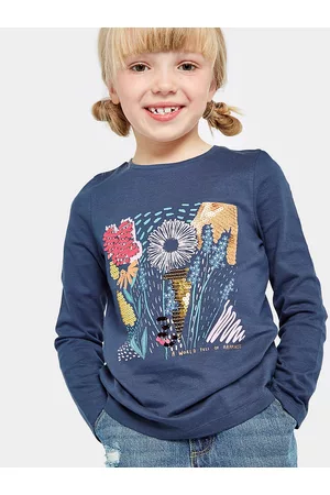 Mothercare Girls Floral Printed Sequins Embellished Pure Cotton T-shirt