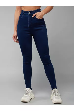 DOLCE CRUDO Women Navy Blue High-Rise Clean Look Skinny Fit Stretchable Jeans