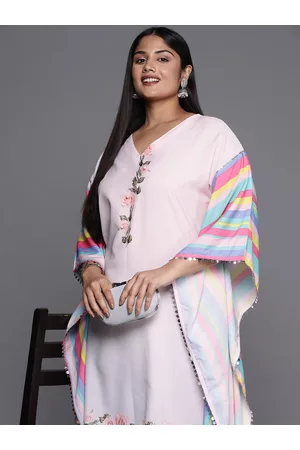 A+ Printed Plus Size Flared Sleeves Sequined Crepe Kaftan Kurta