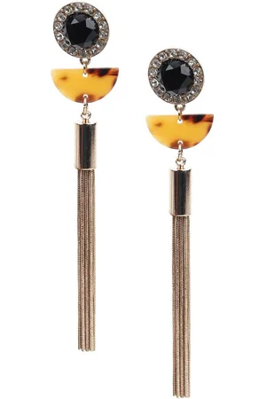 Alberre Odette Gold-Plated Stone Studded Contemporary Drop Earrings