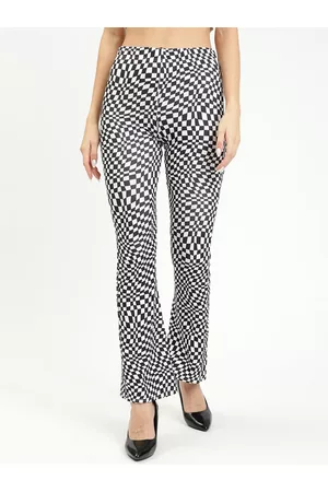 BAESD Women Checked Slim Fit Wrinkle Free Bootcut Trousers