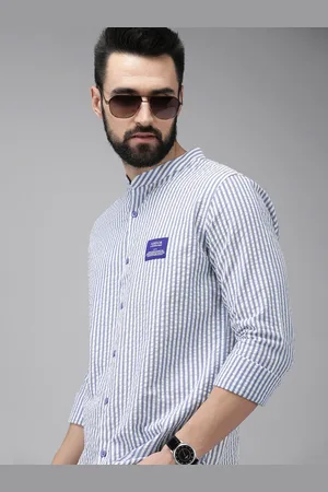 The Bear House Ardor Edition Men White Slim Fit Striped Cotton Seersucker Shirt