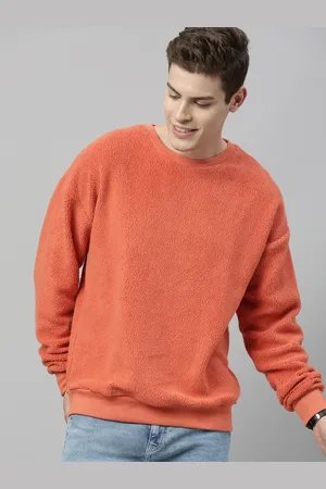Mast & Harbour Men Orange Solid Pullover Sweatshirt