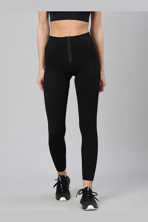 Fitkin Women Black Solid Quick Dry High-Rise Shaper Tights
