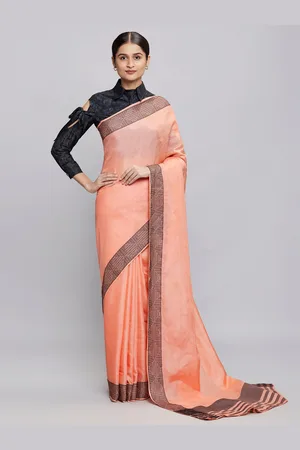 Liva Coral & Black Silk Blend Saree