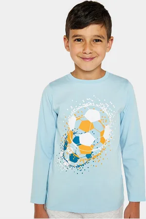 Mothercare Boys Blue Football Printed Pure Cotton T-shirt