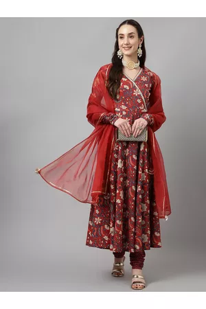 FIORRA Floral Printed Angrakha Gotta Patti Pure Cotton Kurta with Churidar & With Dupatta