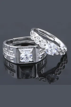 KARISHMA KREATIONS Set Of 2 Silver-Plated AD-Studded Couple Stainless Steel Finger Rings