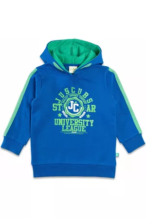 Juscubs Boys Blue Cotton Printed Hooded Sweatshirt