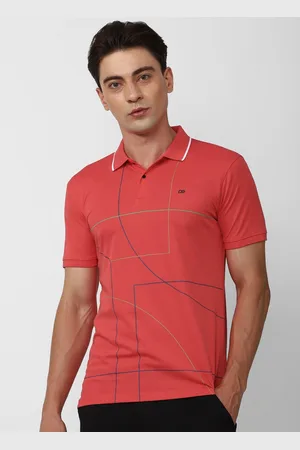 Peter England Geometric Printed Slim Fit Polo Collar Cotton Modal T-shirt