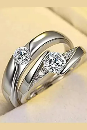 KARISHMA KREATIONS Set Of 2 Silver-Plated AD-Studded Adjustable Couple Rings