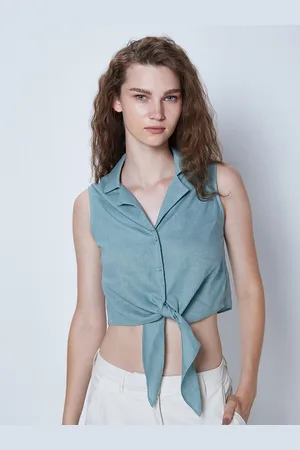 COVER STORY Waist Tie-Ups Opaque Crop Casual Linen Shirt