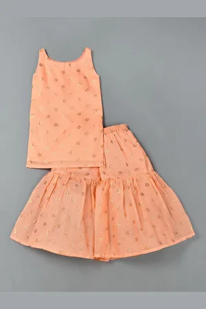 Rangpur Girls Ethnic Motifs Printed Gotta Patti Regular Pure Cotton Kurti with Sharara