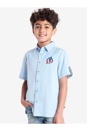 BONKIDS Boys Spread Collar Thread Work Roll-Up Sleeve Standard Opaque Cotton Casual Shirt