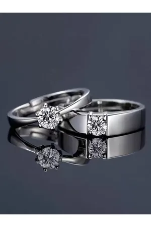 KARISHMA KREATIONS Unisex Set Of 2 Silver-Plated American Diamond -Studded Couple Rings