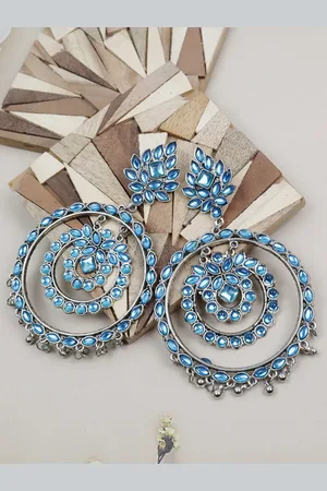 VAGHBHATT Women Silver Plated Circular Drop Earrings