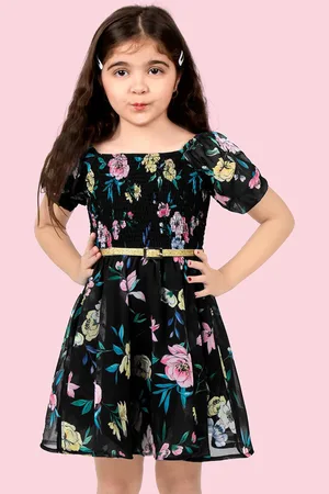 naughty ninos Girls Floral Printed Fit & Flare Dress With Belt