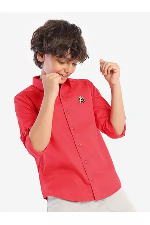 BONKIDS Boys Spread Collar Thread Work Standard Opaque Cotton Casual Shirt