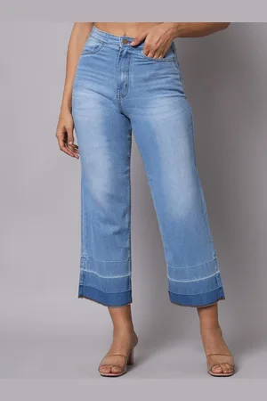 BAESD Women Flared High-Rise Light Fade Stretchable Clean Look Cotton Jeans