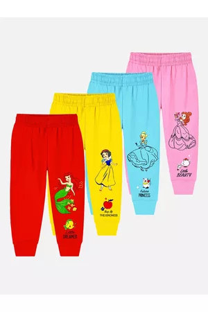 YK Infants Girls Pack of 4 Disney Princess Printed Detail Cotton Joggers