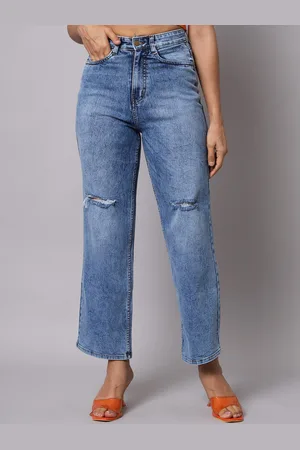 BAESD Women Flared High-Rise Slash Knee Heavy Fade Stretchable Jeans