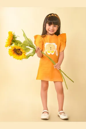 LilPicks Girls Sheap Printed Flutter Sleeve A-Line Dress