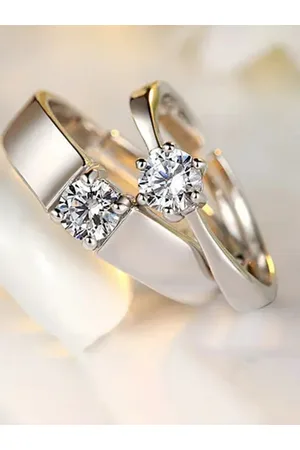 KARISHMA KREATIONS Set Of 2 Silver-Plated AD-Studded Couple Adjustable Rings