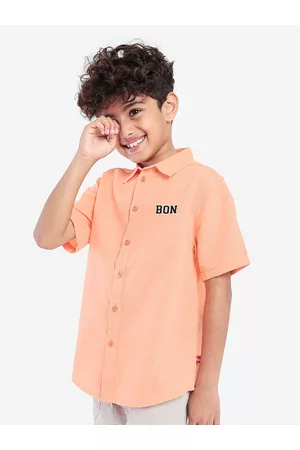 BONKIDS Boys Spread Collar Standard Opaque Cotton Casual Shirt