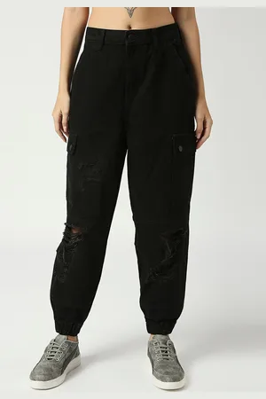 LOVEGEN Women Relaxed Fit Highly Distressed Clean Look Pure Cotton Jogger Jeans