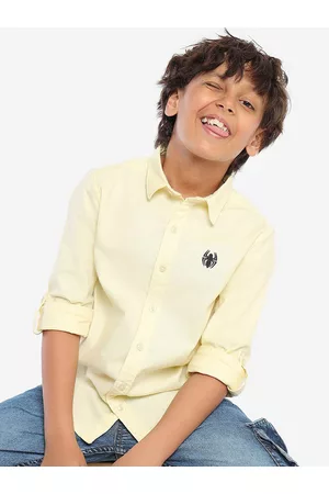 BONKIDS Boys Standard Spread Collar Roll-Up Sleeves Cotton Casual Shirt