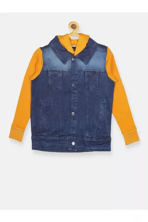 Instafab Boys Blue Colourblocked Windcheater Denim Jacket