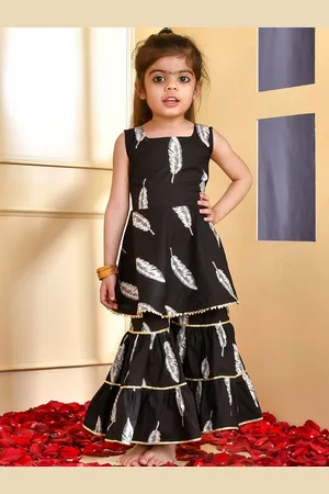 Rangpur Girls Abstract Printed Gotta Patti Pure Cotton Kurta with Sharara