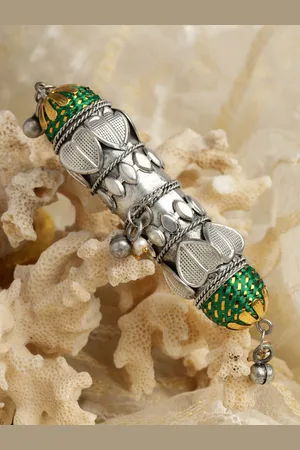Moedbuille Silver-Plated Handwoven Antique Temple Oxidised Tribal Filigree Finger Ring