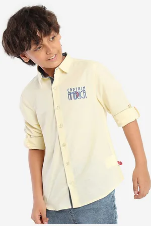 BONKIDS Boys Standard Embroidered Spread Collar Cotton Casual Shirt