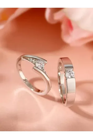 KARISHMA KREATIONS Unisex Set Of 2 Silver-Plated American Diamond -Studded Couple Rings