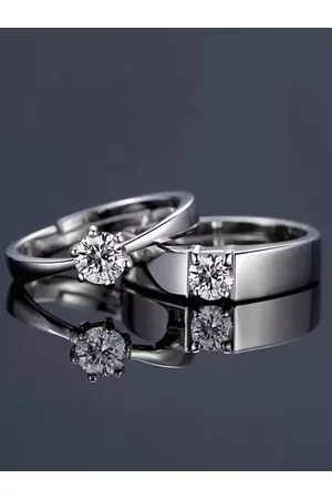 KARISHMA KREATIONS Set Of 2 Silver-Plated & AD-Studded Stainless Steel Couple Ring
