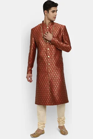 V-Mart Men Maroon Self-Design Cotton Sherwani Set