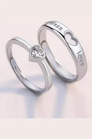 KARISHMA KREATIONS Set Of 2 Silver-Plated & AD-Studded Couple Ring