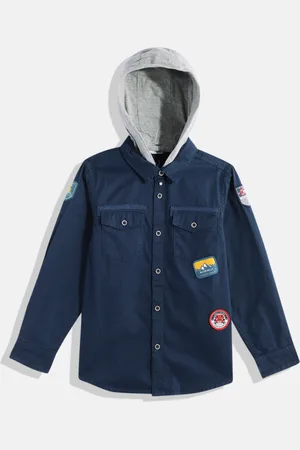 Allen Solly Boys Sport Applique Opaque Pure Cotton Shirt With Detachable Hood